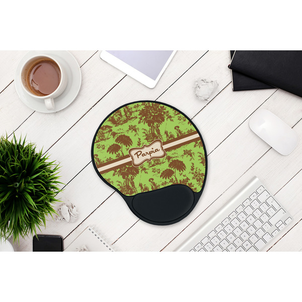 Green & Brown Toile Mouse Pad with Wrist Rest - LIFESYTLE 1