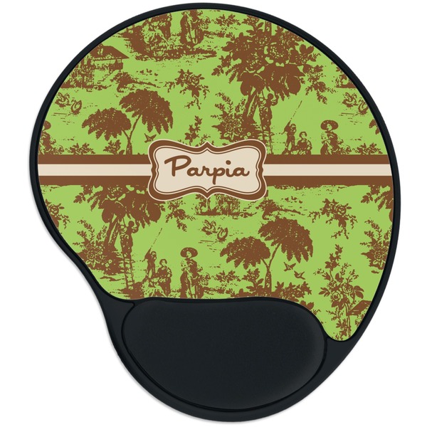Custom Green & Brown Toile Mouse Pad with Wrist Support