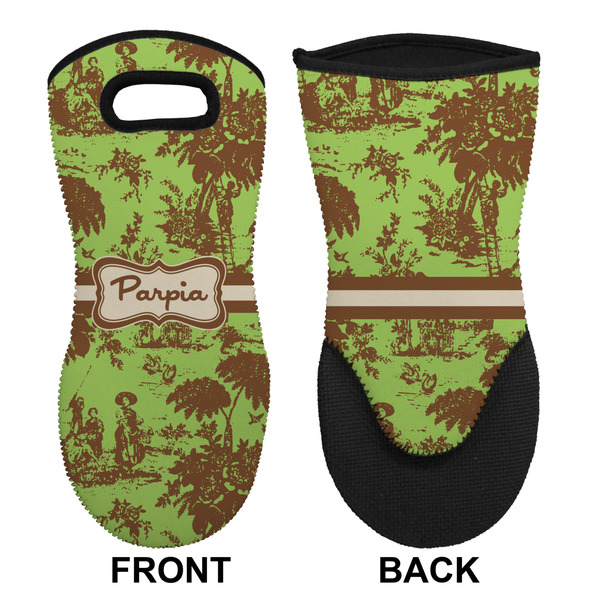 Green & Brown Toile Neoprene Oven Mitt (Front & Back)