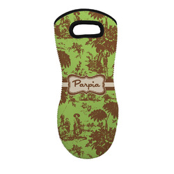 Green & Brown Toile Neoprene Oven Mitt - Single w/ Name or Text