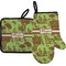 Green & Brown Toile Right Oven Mitt & Pot Holder Set w/ Name or Text