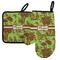 Green & Brown Toile Left Oven Mitt & Pot Holder Set w/ Name or Text