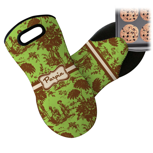 Green & Brown Toile Neoprene Oven Mitt