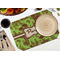 Green & Brown Toile Octagon Placemat - Single front (LIFESTYLE) Flatlay