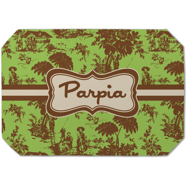 Custom Green & Brown Toile Dining Table Mat - Octagon (Single-Sided) w/ Name or Text