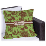 Green & Brown Toile Outdoor Pillow - 16" (Personalized)