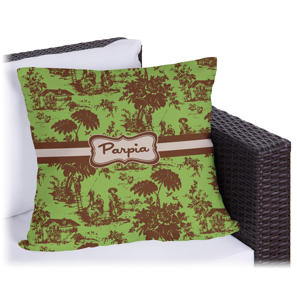Custom Green & Brown Toile Outdoor Pillow - 20" (Personalized)