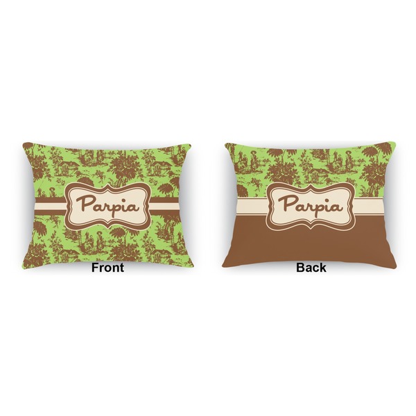 Green & Brown Toile  Outdoor Rectangular Throw Pillow (Front and Back)