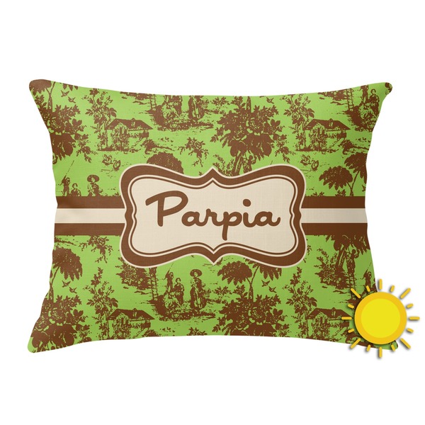 Custom Green & Brown Toile Outdoor Throw Pillow (Rectangular) (Personalized)