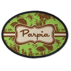 Green & Brown Toile Iron On Oval Patch w/ Name or Text