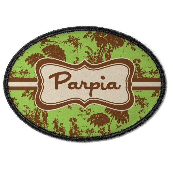 Custom Green & Brown Toile Iron On Oval Patch w/ Name or Text