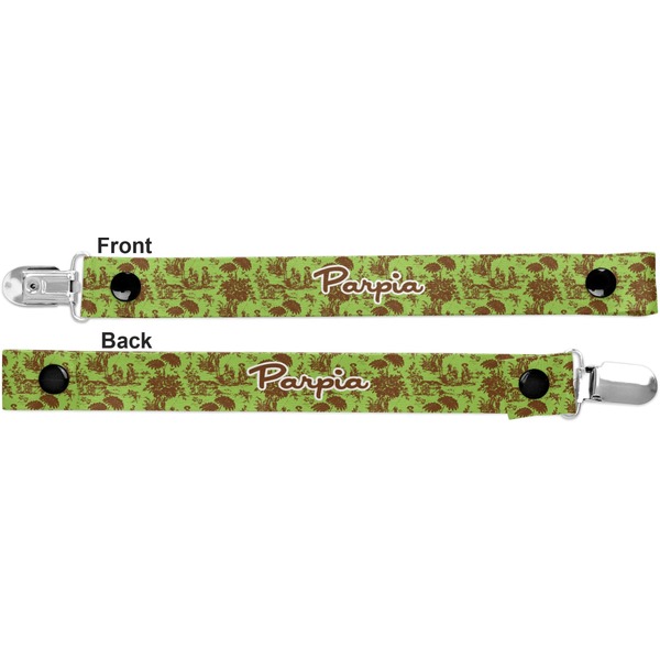 Green & Brown Toile Pacifier Clip - Front and Back