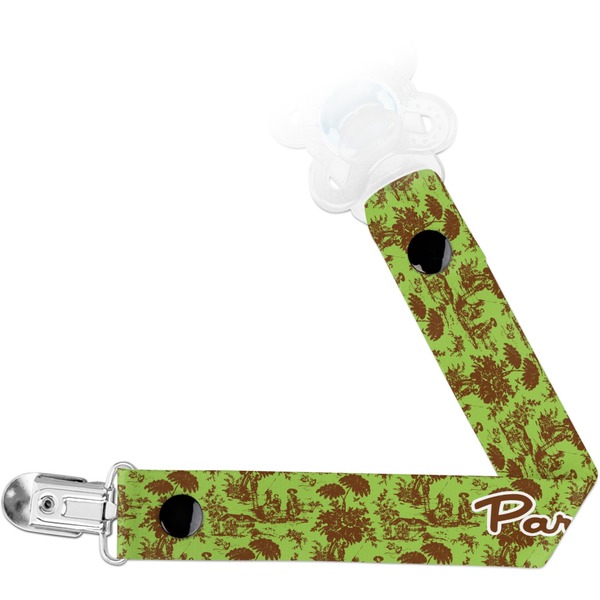 Custom Green & Brown Toile Pacifier Clip (Personalized)