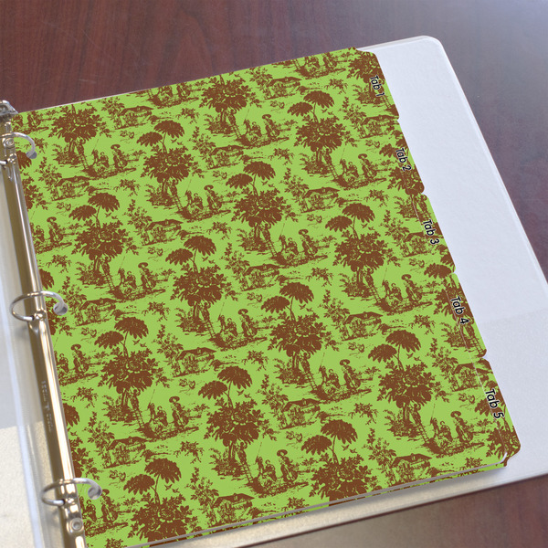 Green & Brown Toile Page Dividers - Set of 5 - In Context