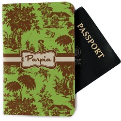Green & Brown Toile Passport Holder - Fabric (Personalized)