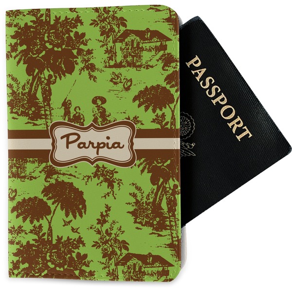 Custom Green & Brown Toile Passport Holder - Fabric (Personalized)