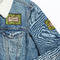 Green & Brown Toile Patches Lifestyle Jean Jacket Detail
