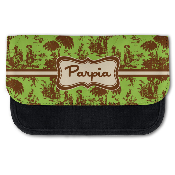 Custom Green & Brown Toile Canvas Pencil Case w/ Name or Text