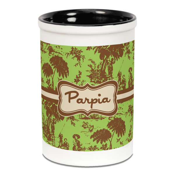 Green & Brown Toile Pencil Holder - Black