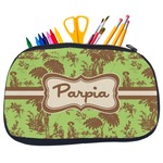 Green & Brown Toile Neoprene Pencil Case - Medium w/ Name or Text