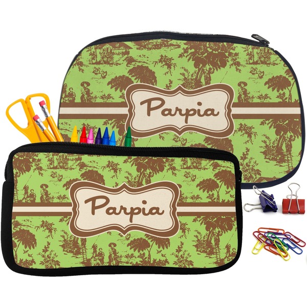 Green & Brown Toile Pencil / School Supplies Bags Small and Medium