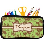 Green & Brown Toile Neoprene Pencil Case - Small w/ Name or Text