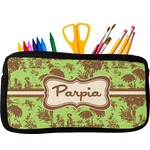Green & Brown Toile Neoprene Pencil Case (Personalized)