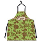 Green & Brown Toile Apron Without Pockets w/ Name or Text
