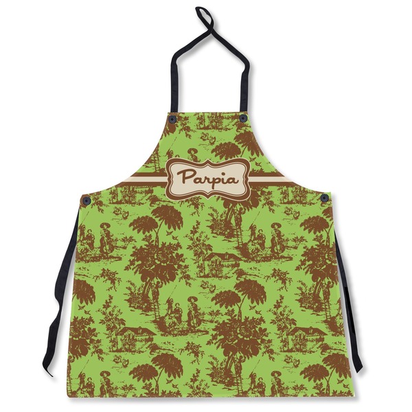 Custom Green & Brown Toile Apron Without Pockets w/ Name or Text