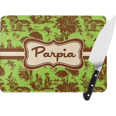 Green & Brown Toile Rectangular Glass Cutting Board (Personalized)