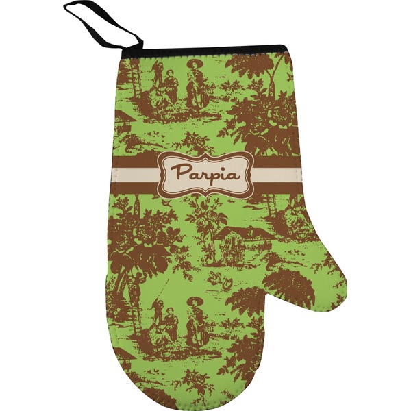 Custom Green & Brown Toile Right Oven Mitt (Personalized)