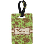 Green & Brown Toile Plastic Luggage Tag - Rectangular w/ Name or Text