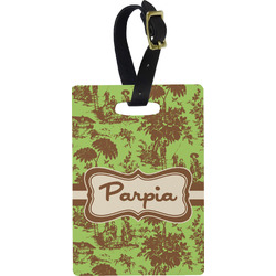 Green & Brown Toile Plastic Luggage Tag - Rectangular w/ Name or Text