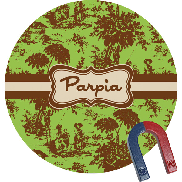 Custom Green & Brown Toile Round Fridge Magnet (Personalized)