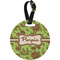 Green & Brown Toile Plastic Luggage Tag - Round (Personalized)