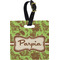 Green & Brown Toile Plastic Luggage Tag - Square w/ Name or Text