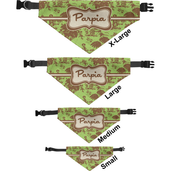 Green & Brown Toile Pet Bandana Sizes