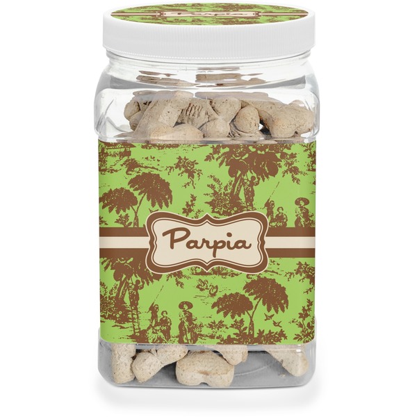 Custom Green & Brown Toile Dog Treat Jar (Personalized)