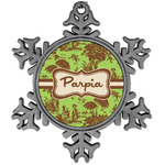 Green & Brown Toile Vintage Snowflake Ornament (Personalized)