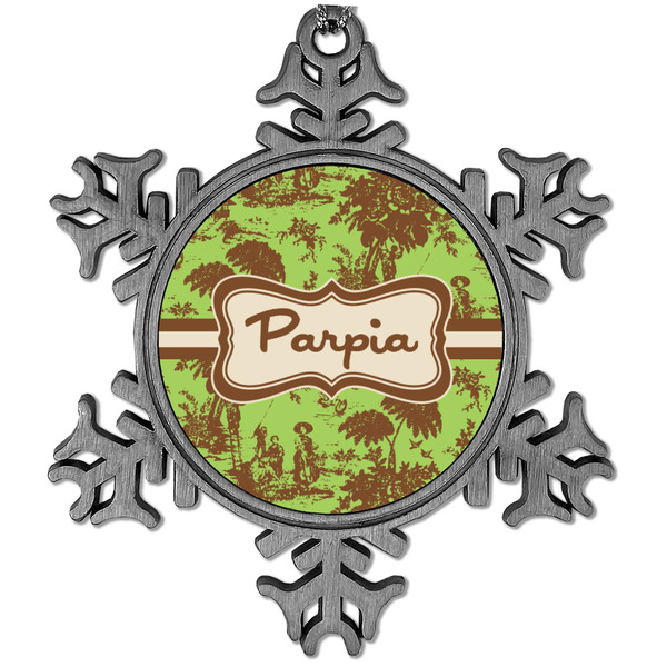 Custom Green & Brown Toile Vintage Snowflake Ornament (Personalized)