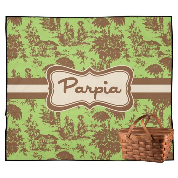 Custom Green & Brown Toile Outdoor Picnic Blanket (Personalized)