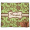 Green & Brown Toile Picnic Blanket - Flat - With Basket