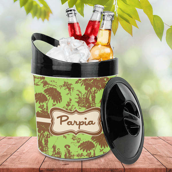 Green & Brown Toile Plastic Ice Bucket - LIFESTYLE