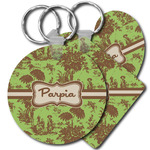 Green & Brown Toile Plastic Keychain (Personalized)