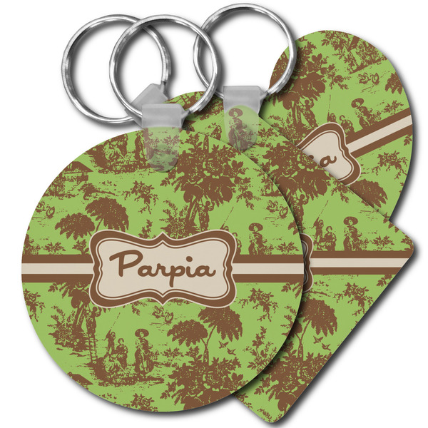 Custom Green & Brown Toile Plastic Keychain (Personalized)