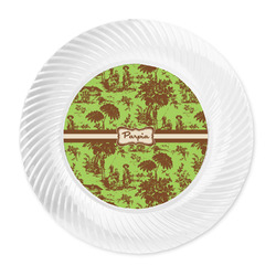 Green & Brown Toile Plastic Party Dinner Plates - 10" (Personalized)
