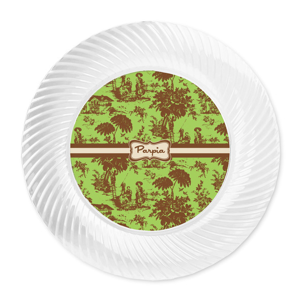 Green & Brown Toile Plastic Party Dinner Plates - Approval