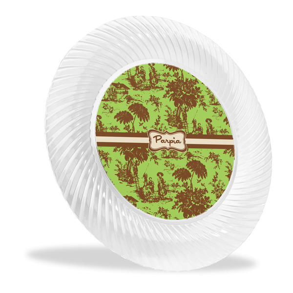 Custom Green & Brown Toile Plastic Party Dinner Plates - 10" (Personalized)
