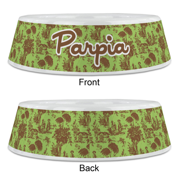 Green & Brown Toile Plastic Pet Bowls - Large - APPROVAL