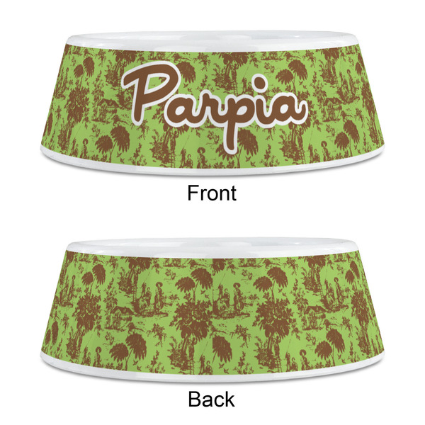 Green & Brown Toile Plastic Pet Bowls - Medium - APPROVAL